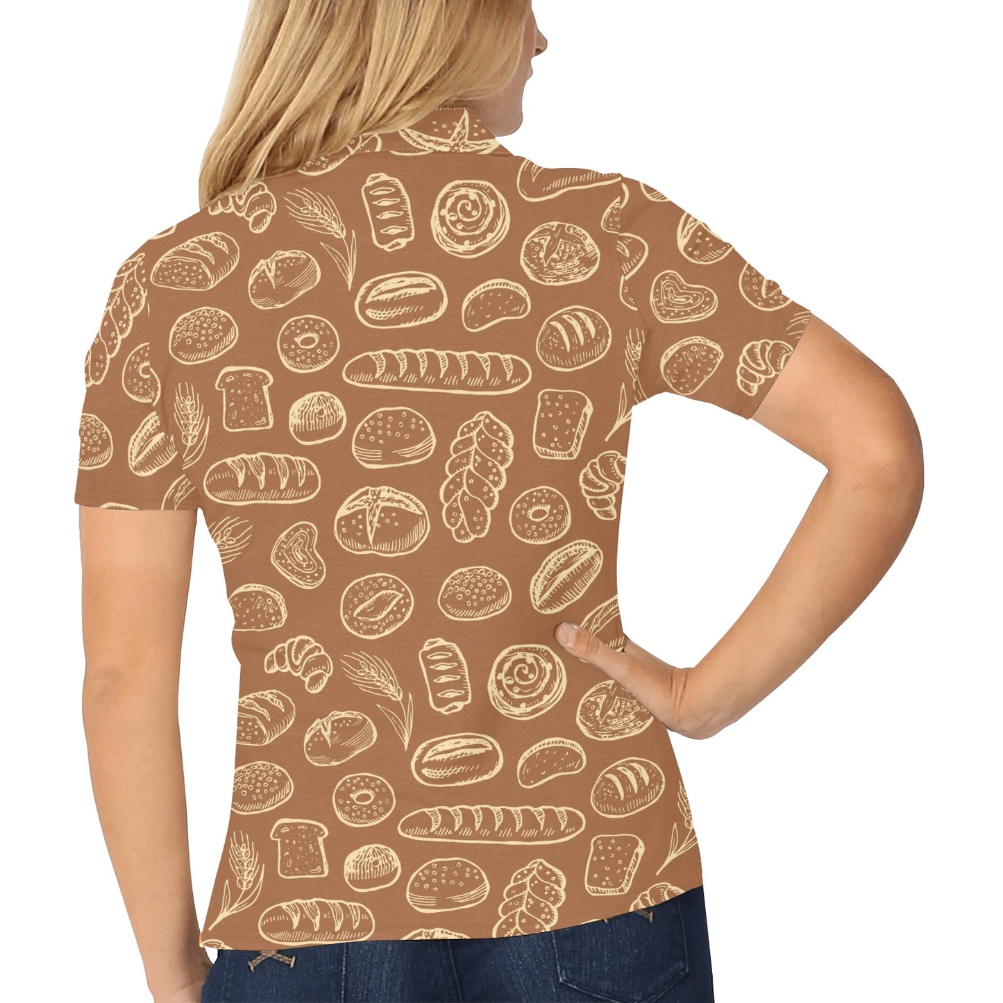 Bread Pattern Print Design 03 Women's Polo Shirt