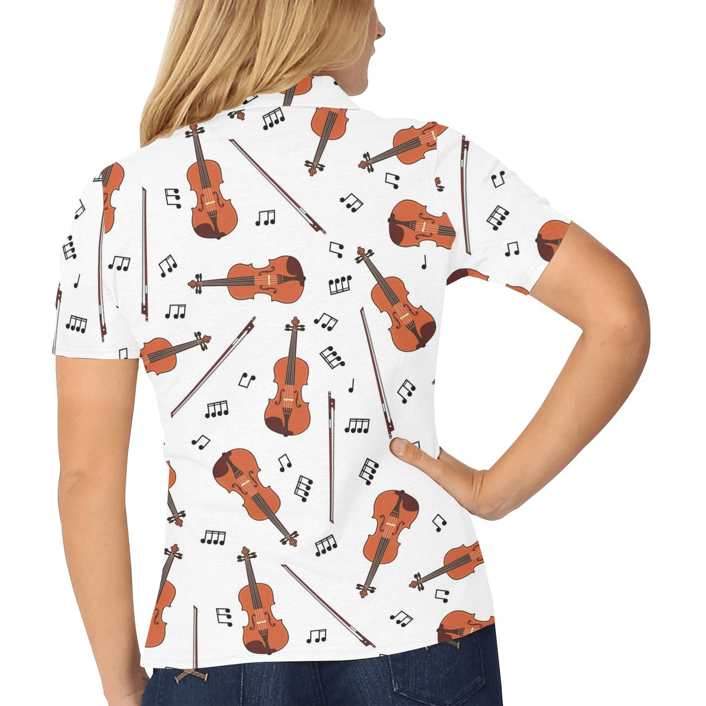 Violin Pattern Print Design 02 Women's Polo Shirt