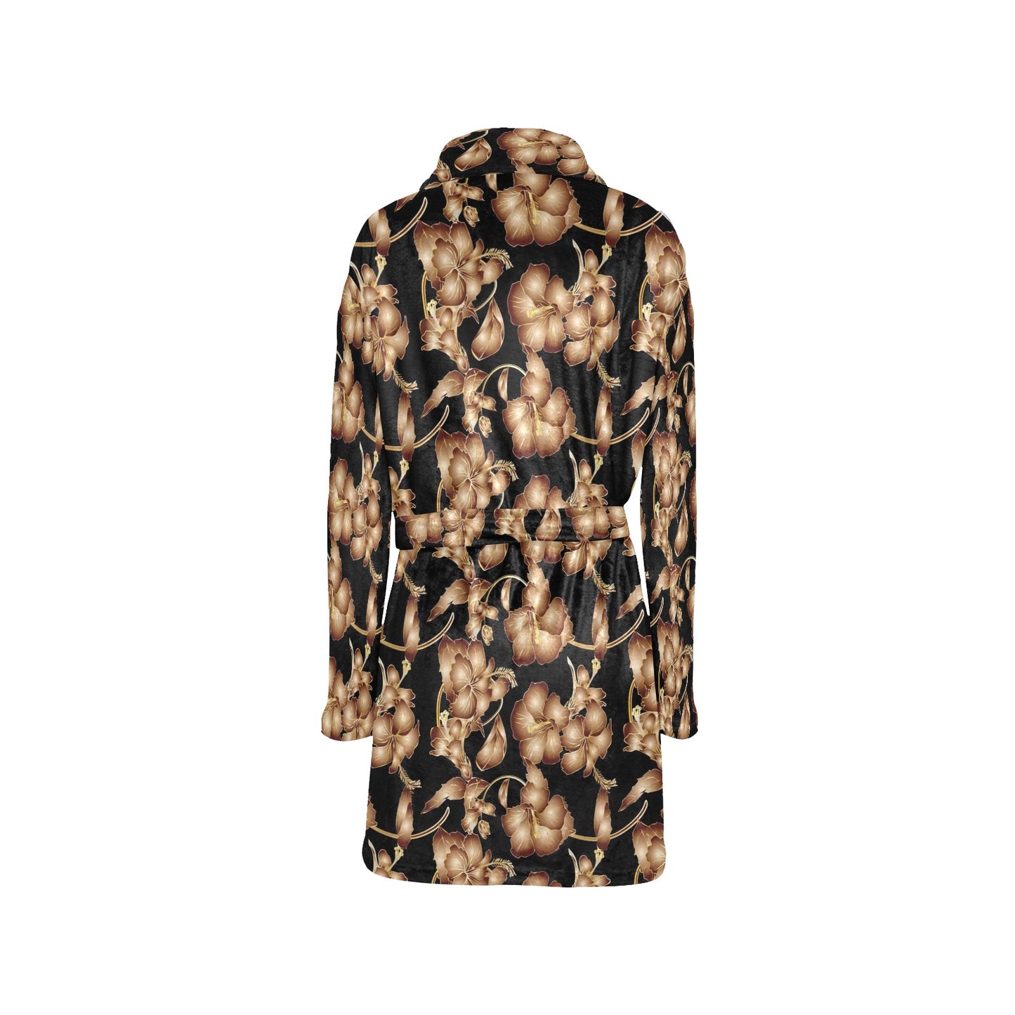 Brown Hibiscus Pattern Print Design HB06 Women's Fleece Robe