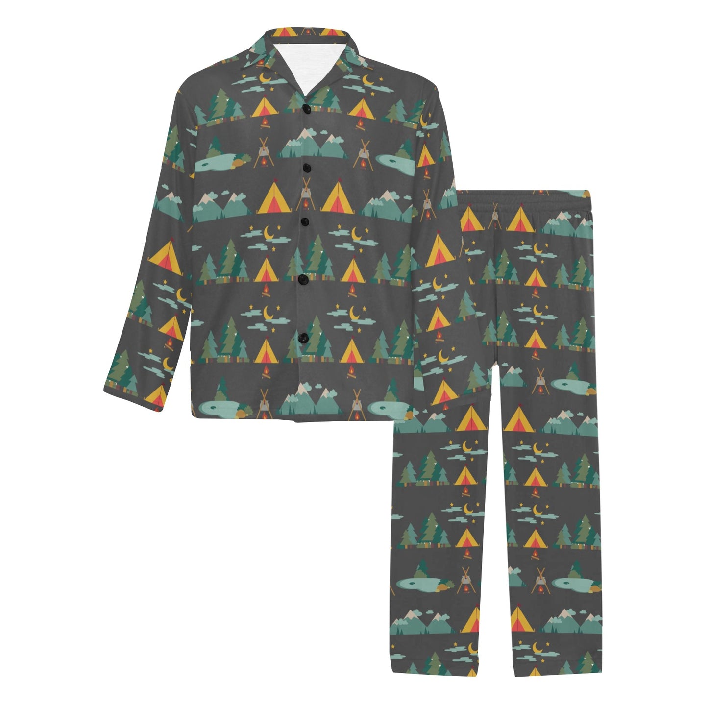 Camping Tent Pattern Print Design 03 Men's Long Pajama Set