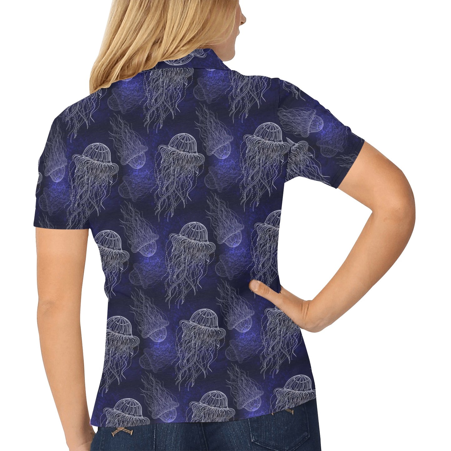 Jellyfish Pattern Print Design 02 Women's Polo Shirt