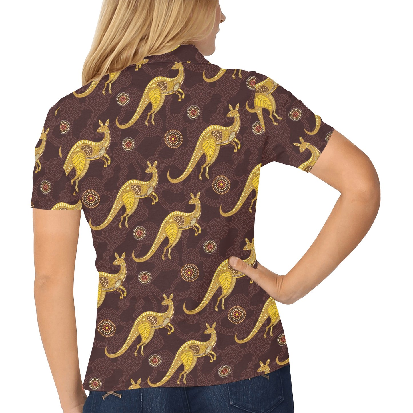 Kangaroos Aboriginal Pattern Print Design 08 Women's Polo Shirt