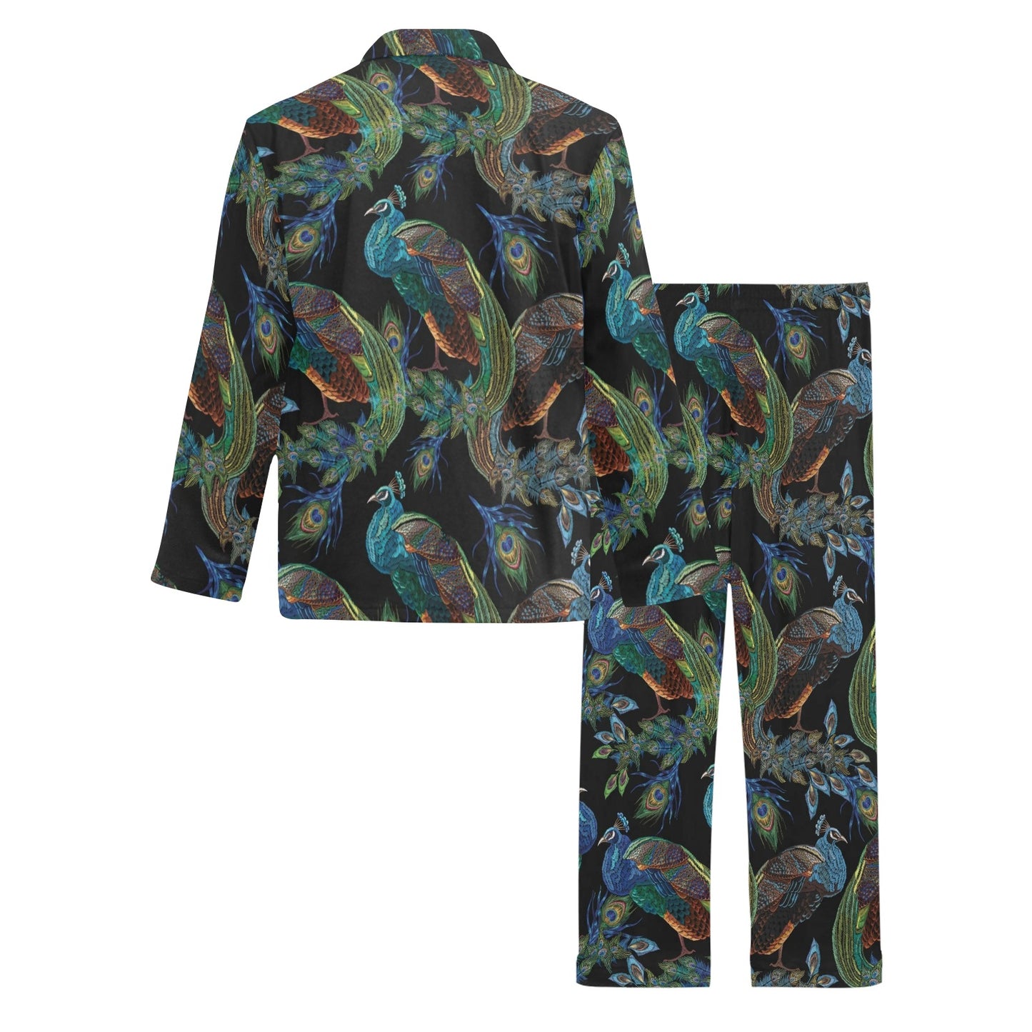 Peacock Pattern Print Design A04 Men's Long Pajama Set