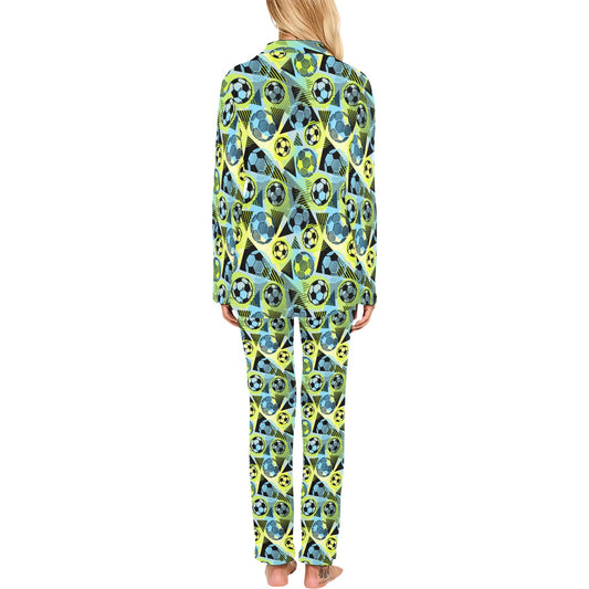 Soccer Ball Themed Print Design Women's Long Pajama Set