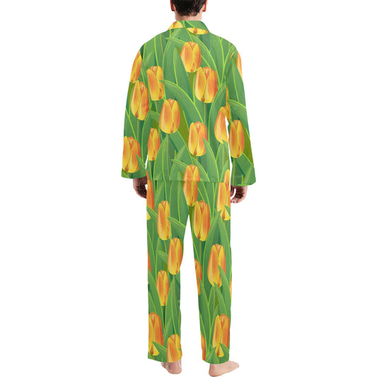 Tulip Orange Pattern Print Design TP07 Men's Long Pajama Set