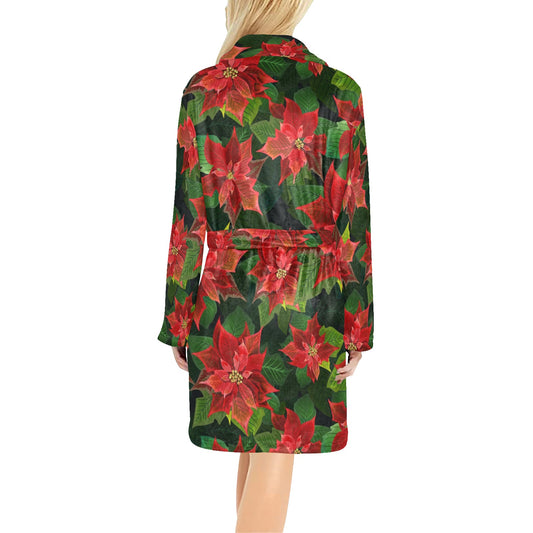Poinsettia Pattern Print Design POT04 Women's Fleece Robe
