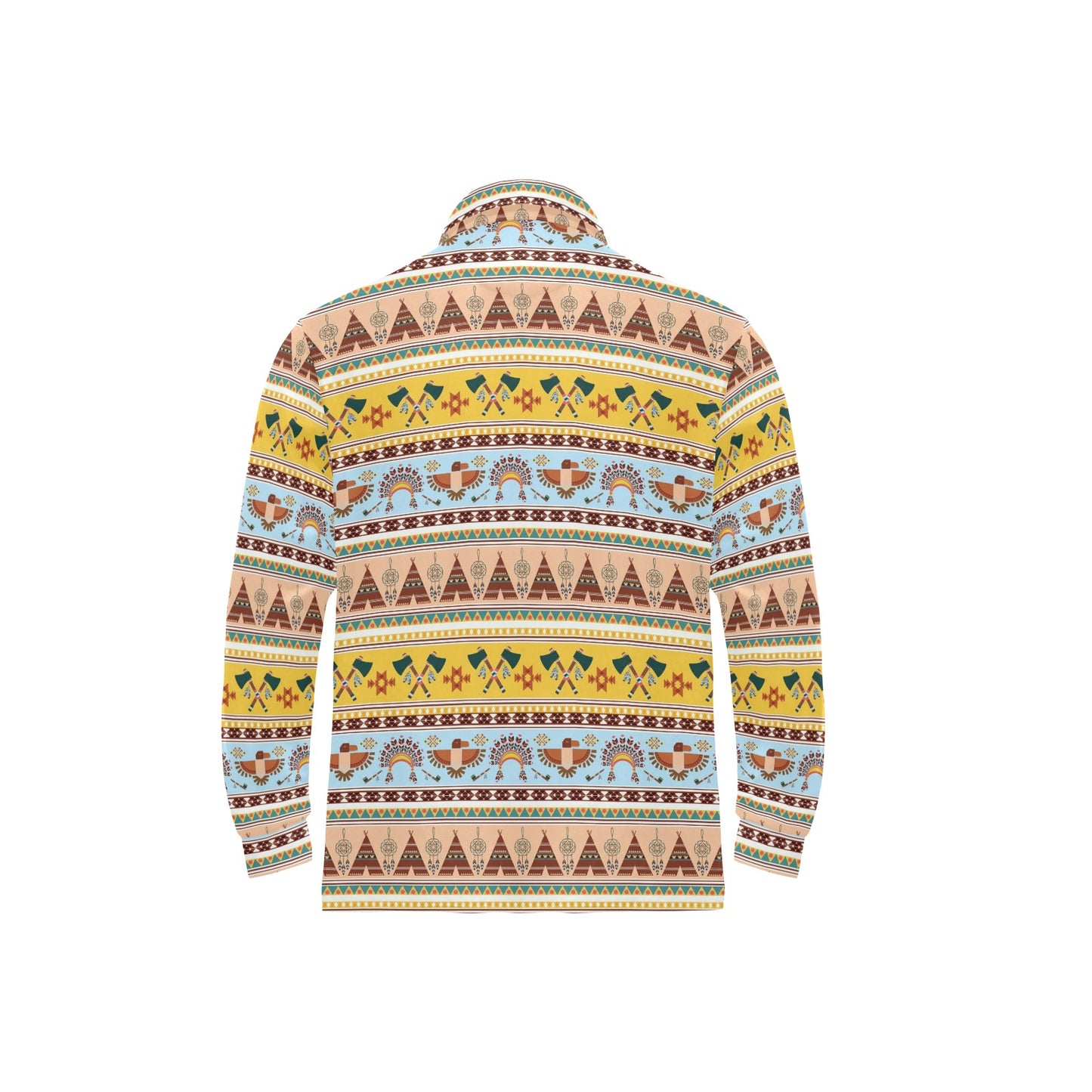 Native American Pattern Design Print Long Sleeve Polo Shirt For Men's