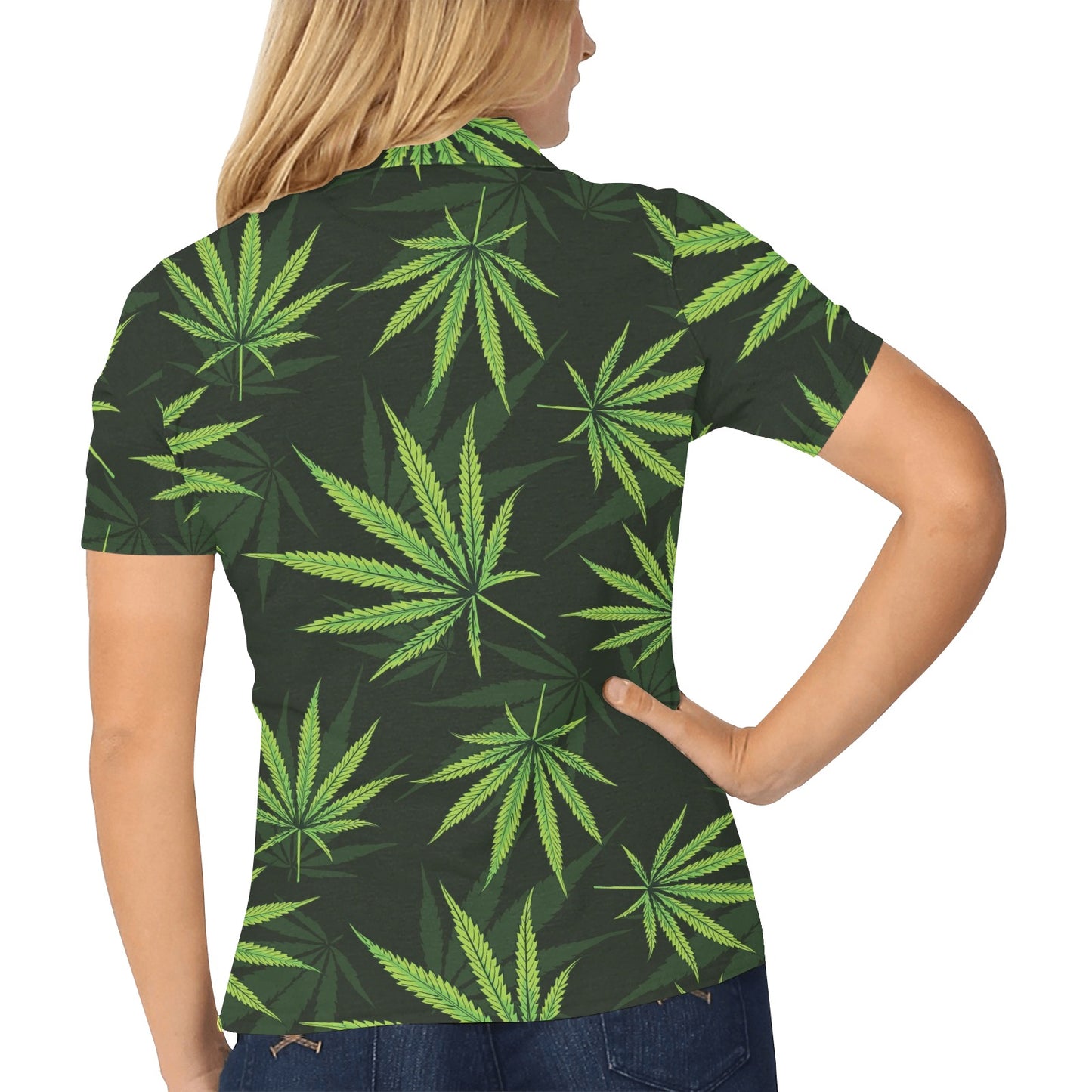 Pot Leaf Pattern Print Design A03 Women's Polo Shirt