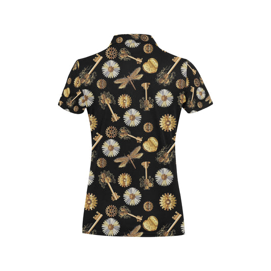 Steampunk Key Dragonfly Print Design LKS303 Women's Polo Shirt