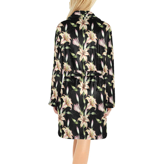 Lily Pattern Print Design LY05 Women's Fleece Robe