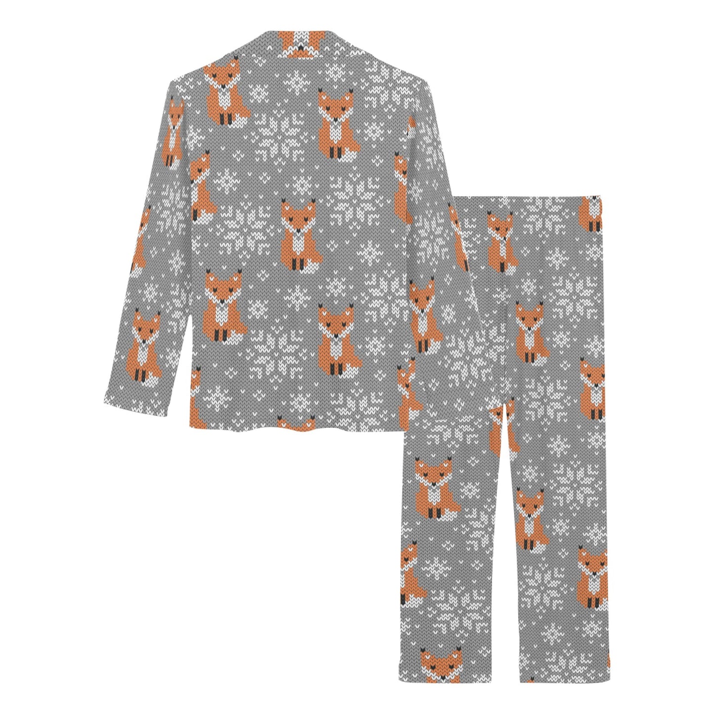 Knit Red Fox Pattern Print Design 02 Women's Long Pajama Set