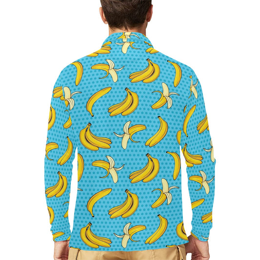 Banana Pattern Print Design BA08 Long Sleeve Polo Shirt For Men's