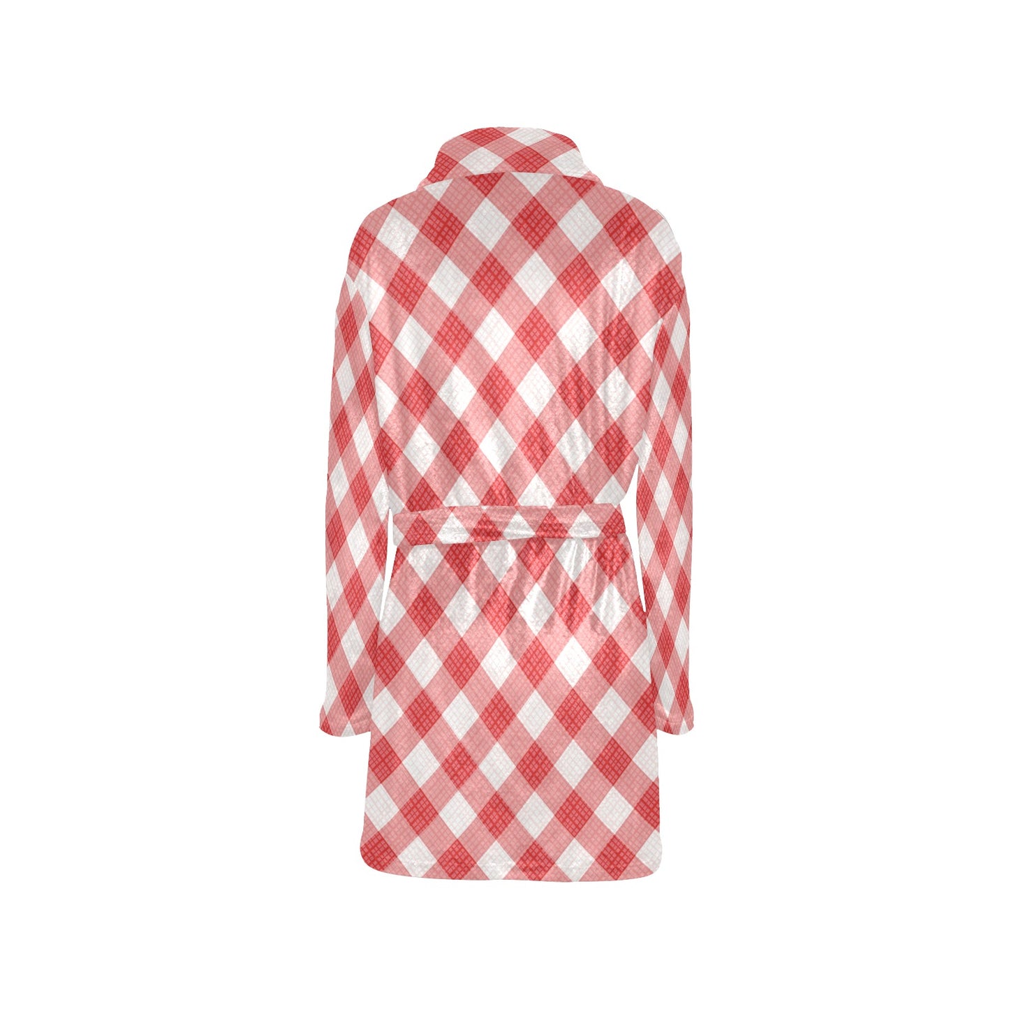 Gingham Red Pattern Print Design 01 Women's Fleece Robe