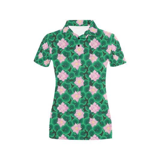 Water Lily Print Design LKS303 Women's Polo Shirt