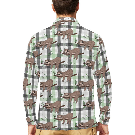 Sloth Print Design LKS301 Long Sleeve Polo Shirt For Men's