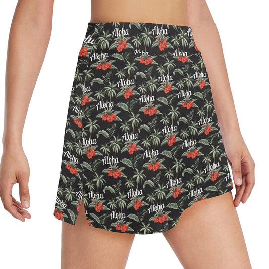 Aloha Palm Tree Design Themed Print 17" Golf & Pickleball Skort with Pockets