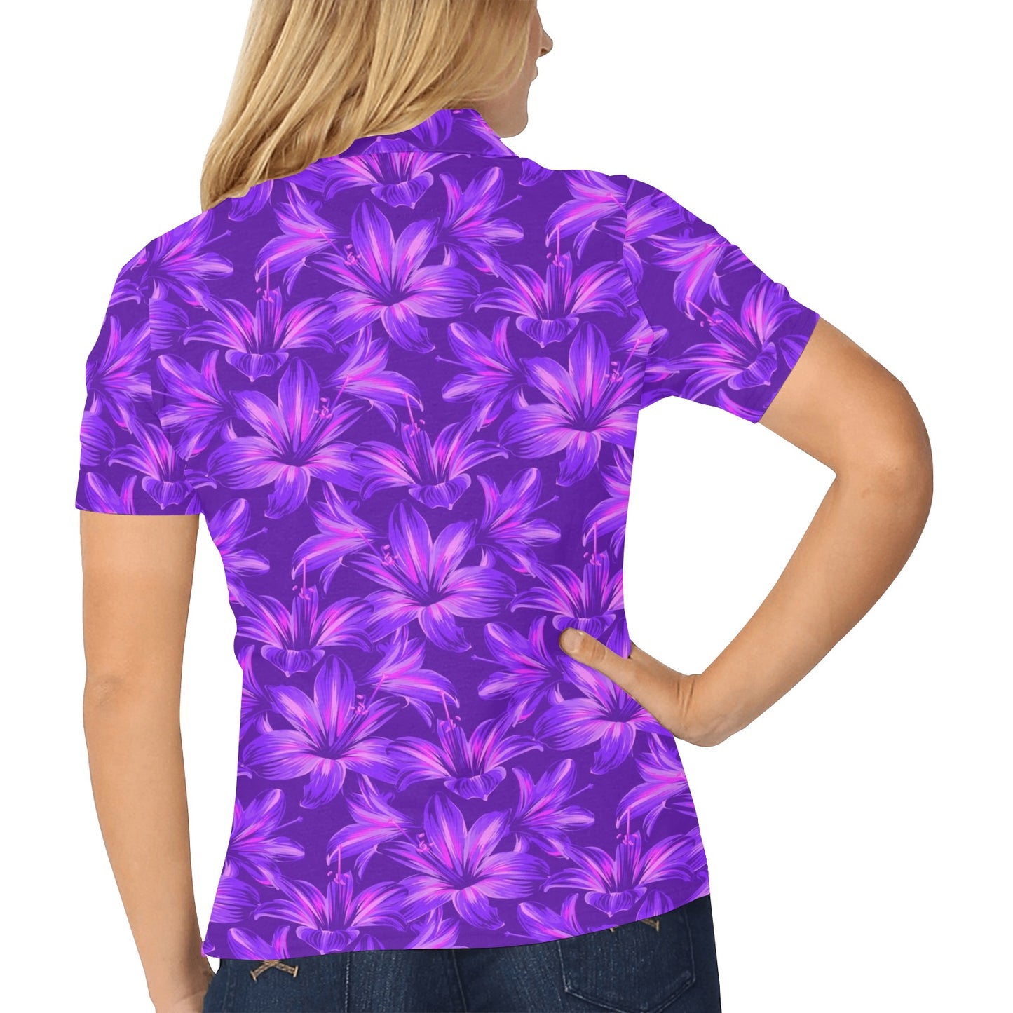 Amaryllis Pattern Print Design AL03 Women's Polo Shirt