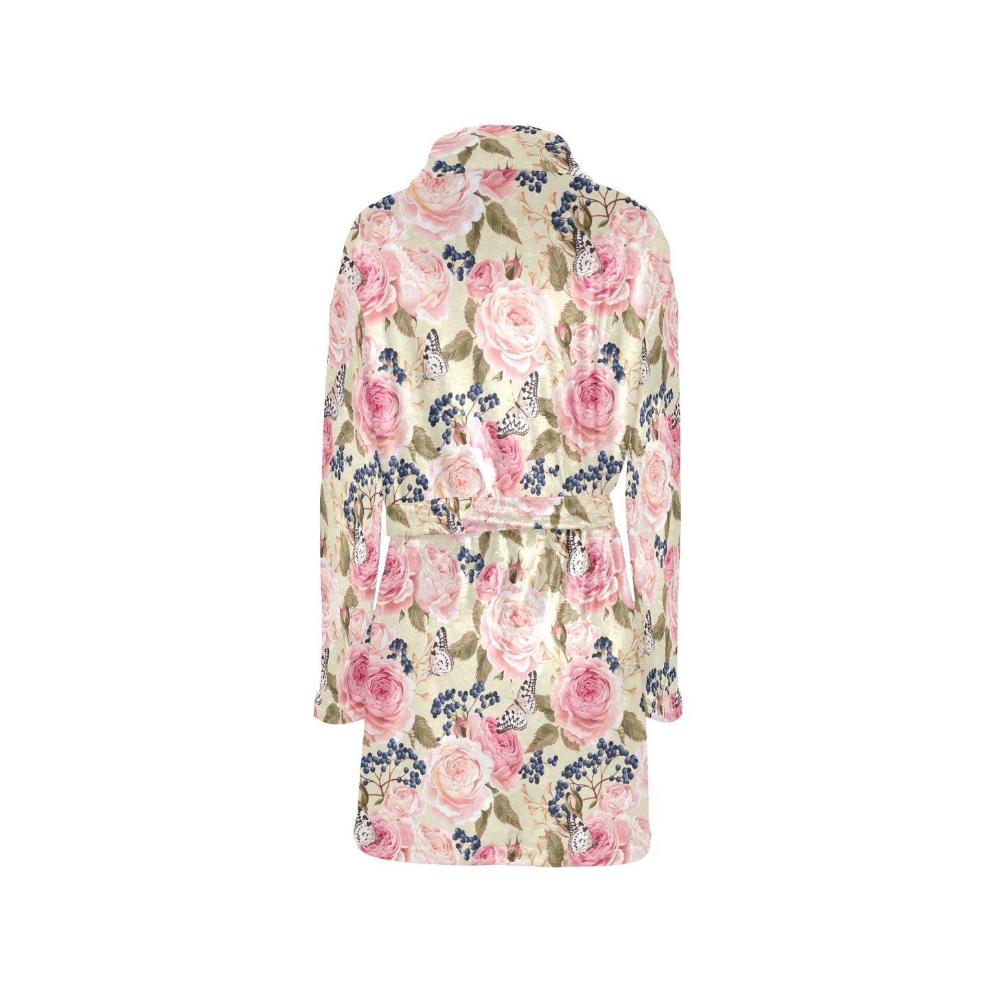Floral Pink Butterfly Print Women's Fleece Robe