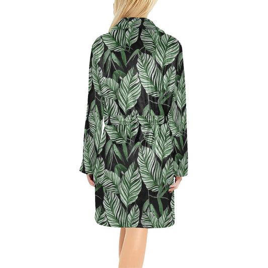 Palm Leaves Pattern Print Design PL09 Women's Fleece Robe