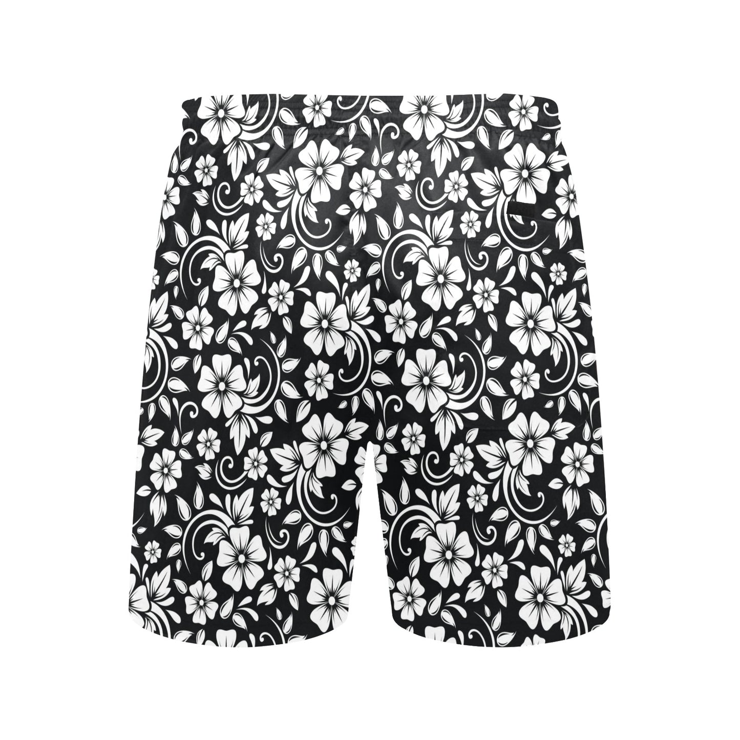 Floral Black White Themed Print Men's Swim Trunks Beach Shorts