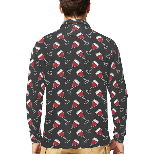 Wine Print Design LKS308 Long Sleeve Polo Shirt For Men's