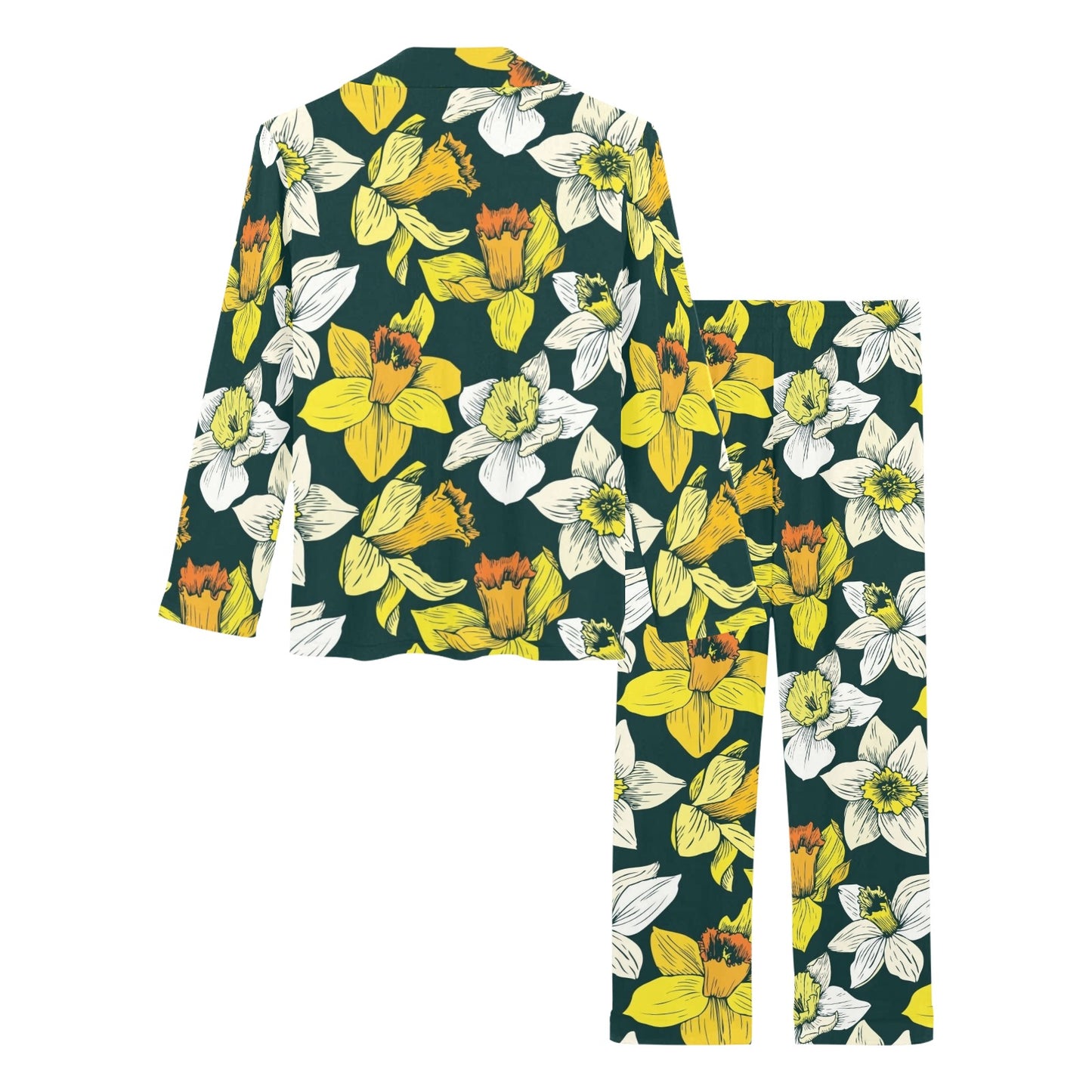 Daffodils Pattern Print Design DF02 Women's Long Pajama Set