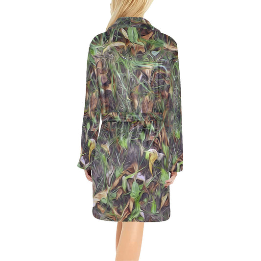 Camouflage Realistic Tree Print Women's Fleece Robe