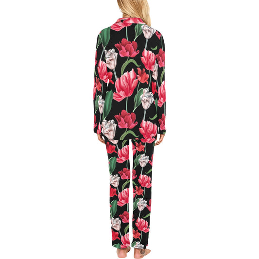 Tulip Pattern Print Design TP08 Women's Long Pajama Set