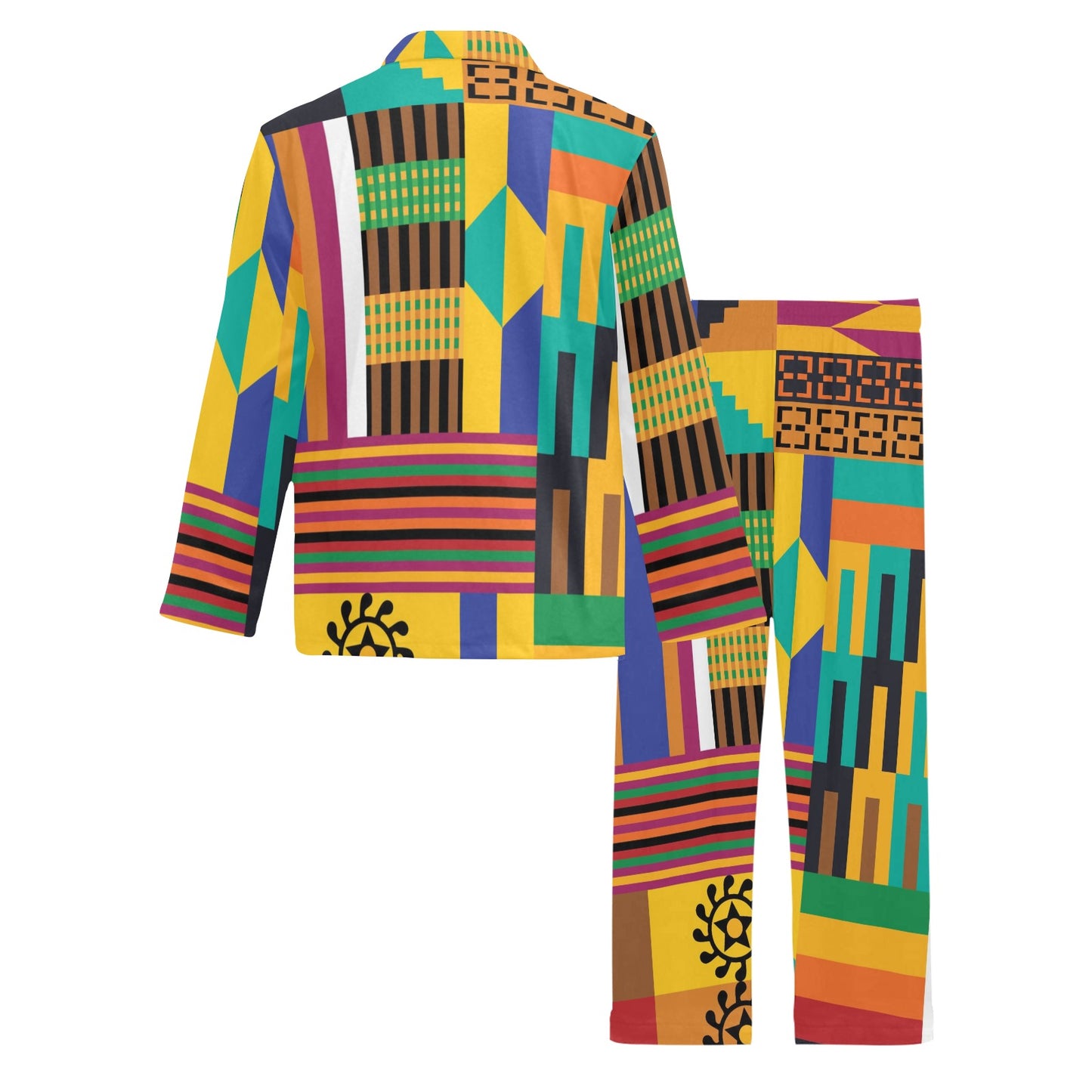 Kente Pattern Print Design 03 Men's Long Pajama Set