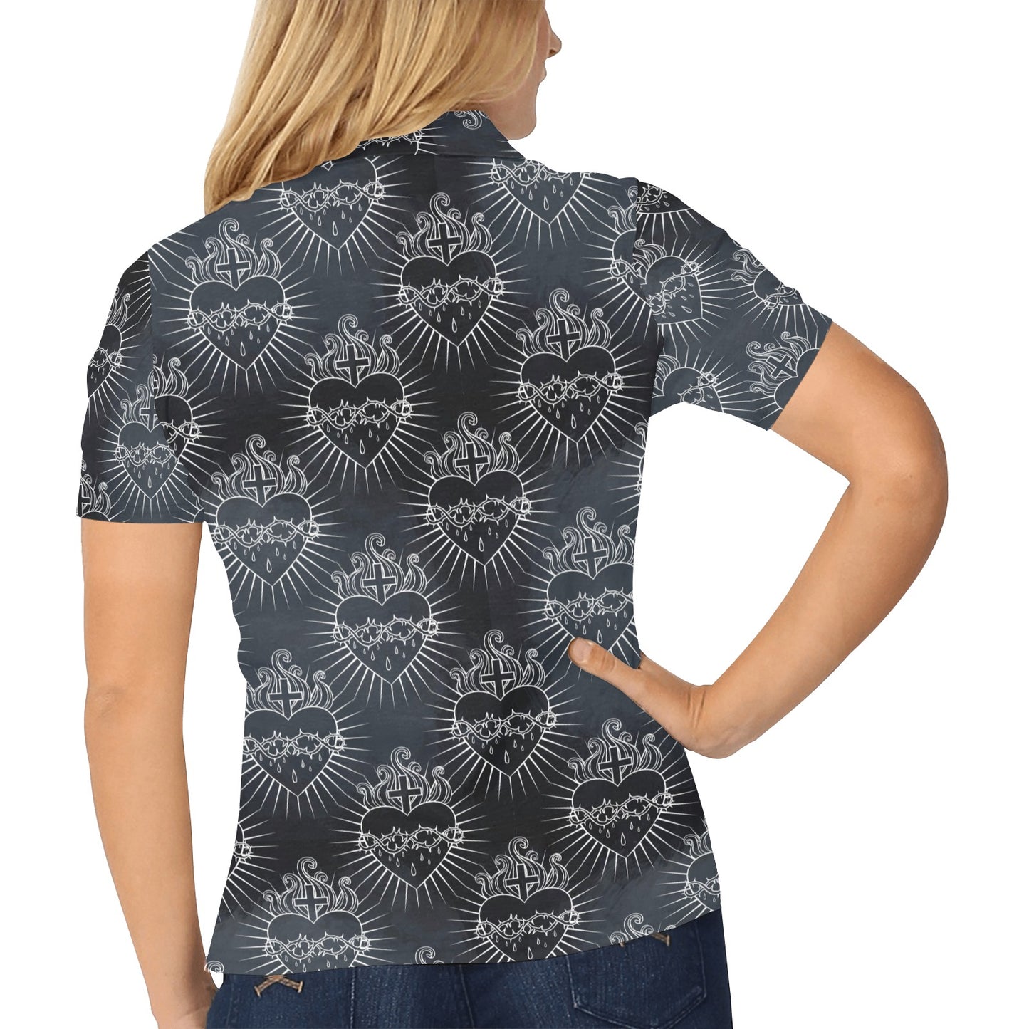Christian Heart Tattoo Style Women's Polo Shirt