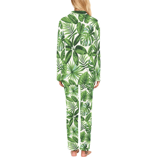 Tropical Flower Pattern Print Design TF013 Women's Long Pajama Set