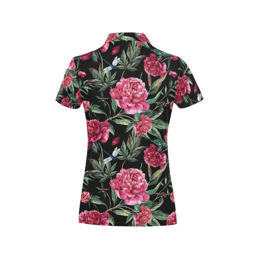 Peony Pattern Print Design PE04 Women's Polo Shirt