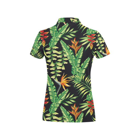 Hawaiian Flower Tropical Palm Leaves Women's Polo Shirt