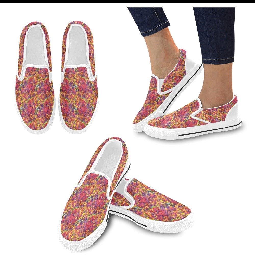 Splatter Print Design LKS303 White Slip Ons Canvas Women's Shoes