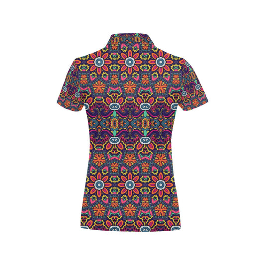 Ethnic Flower Style Print Pattern Women's Polo Shirt
