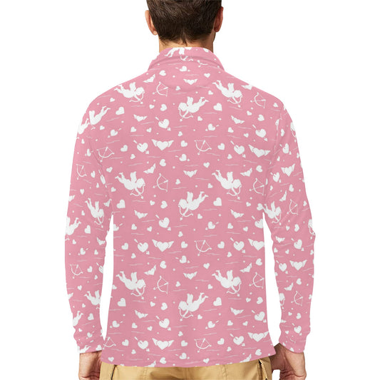 Cupid Pattern Print Design 03 Long Sleeve Polo Shirt For Men's