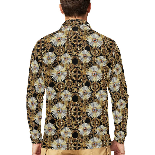 Steampunk Print Design LKS305 Long Sleeve Polo Shirt For Men's