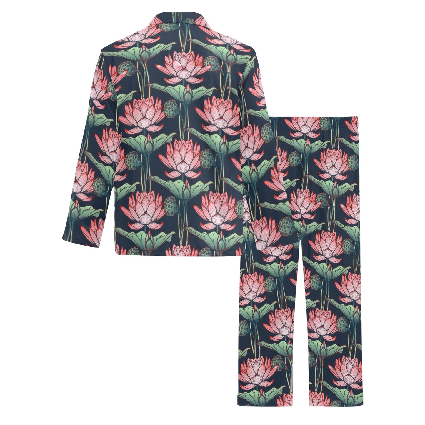 Water Lily Pattern Print Design WL03 Men's Long Pajama Set