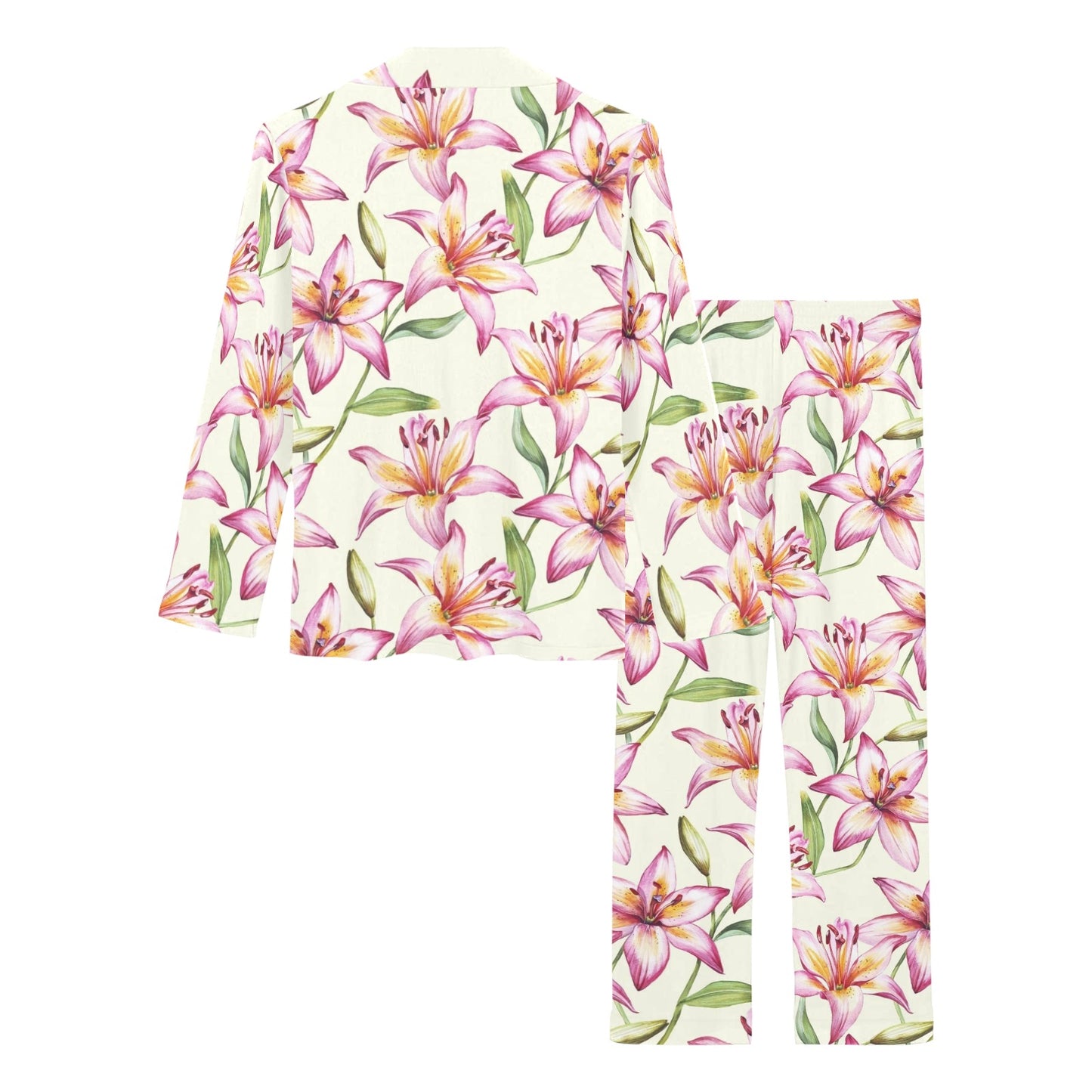 Lily Pattern Print Design LY011 Women's Long Pajama Set