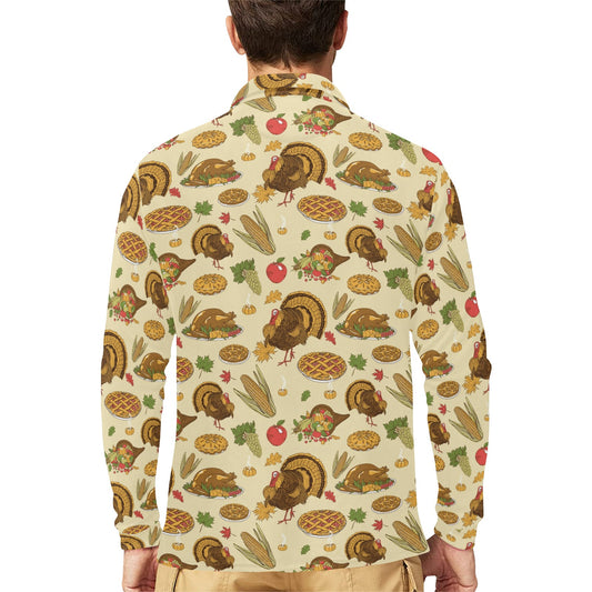 Thanksgiving Print Design LKS302 Long Sleeve Polo Shirt For Men's