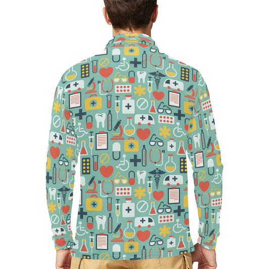 Medical Pattern Print Design 02 Long Sleeve Polo Shirt For Men's