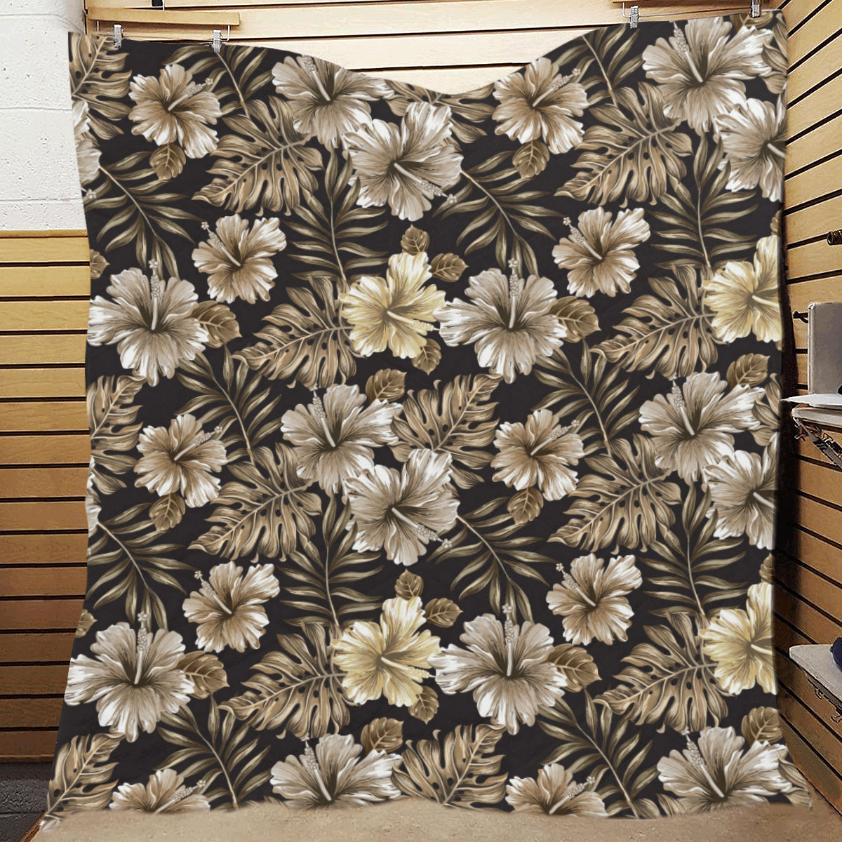 Brown Hibiscus Tropical Premium Quilt