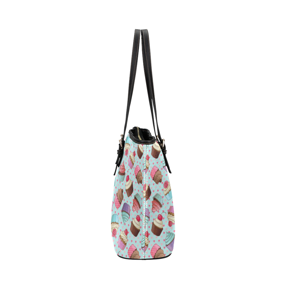 Cupcakes Fancy Heart Print Pattern Leather Tote Bag