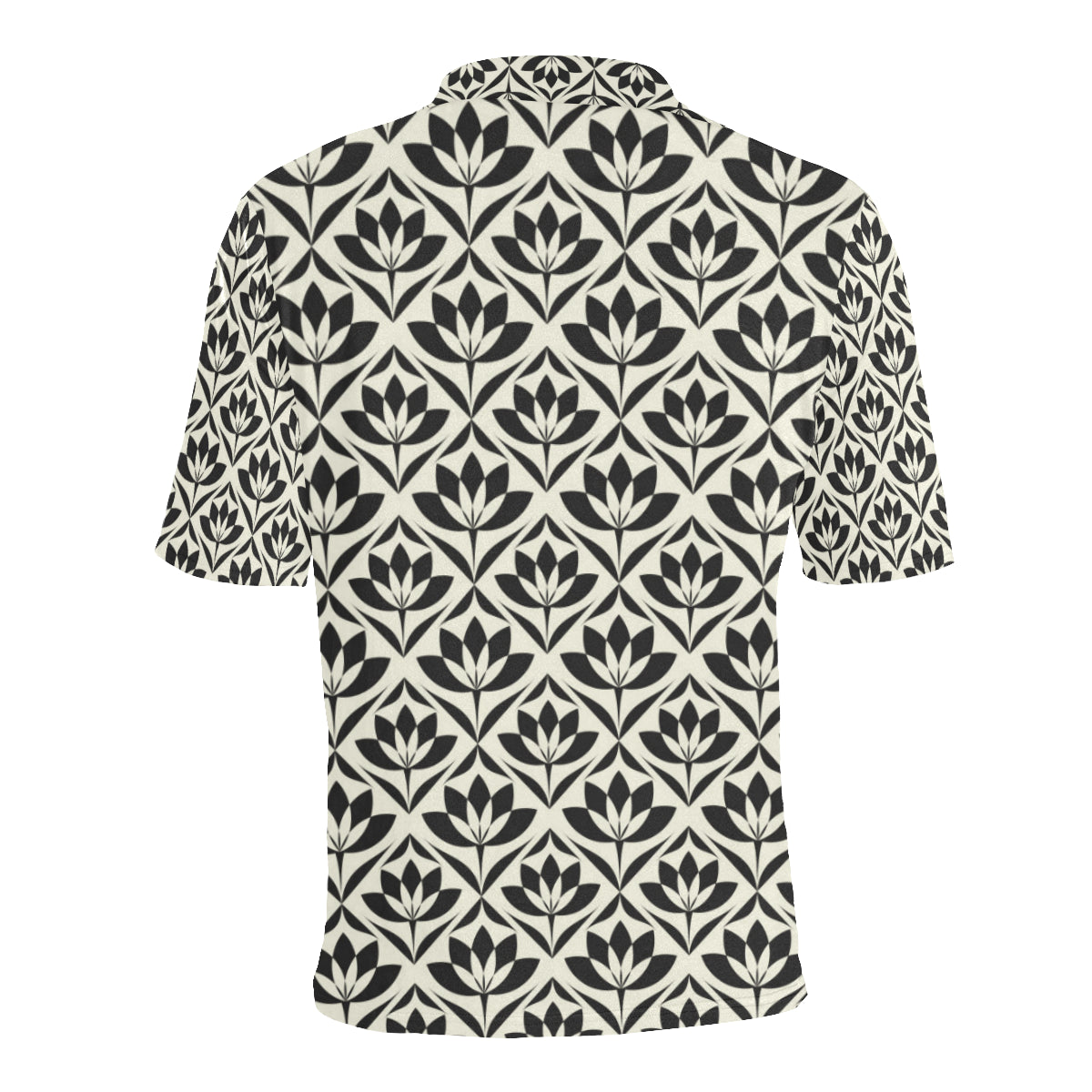 Lotus Pattern Print Men Polo Shirt
