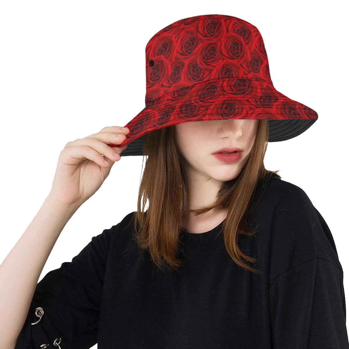 Rose Red Pattern Print Design RO04 Unisex Bucket Hat