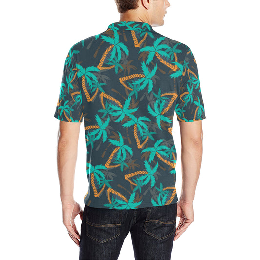 Palm Tree Pattern Print Design PT01 Men Polo Shirt