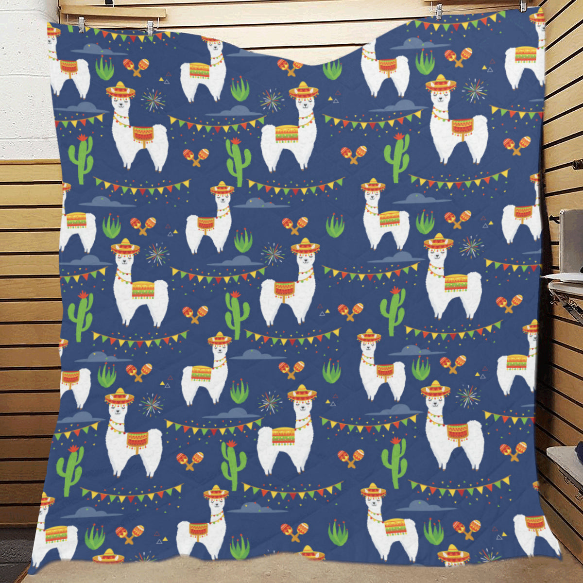 Llama Cactus Pattern Print Design 05 Premium Quilt