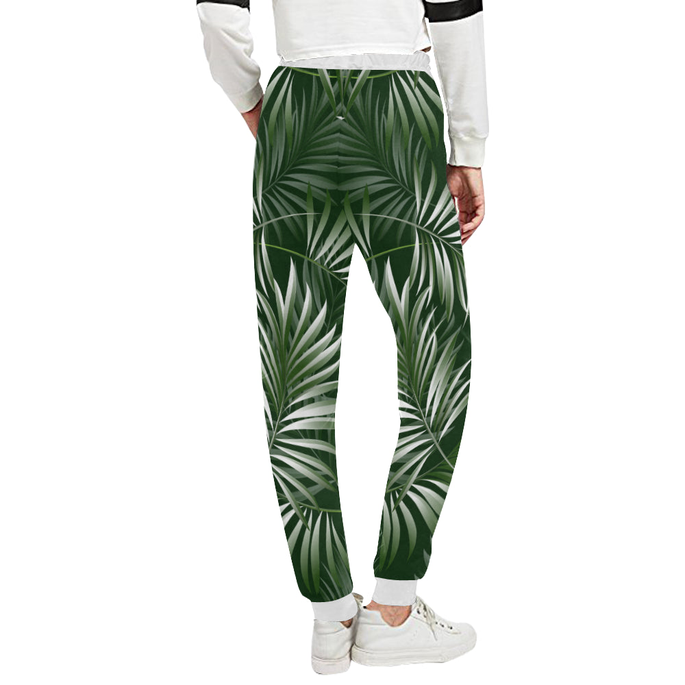 White Green Tropical Palm Leaves Unisex Sweatpants