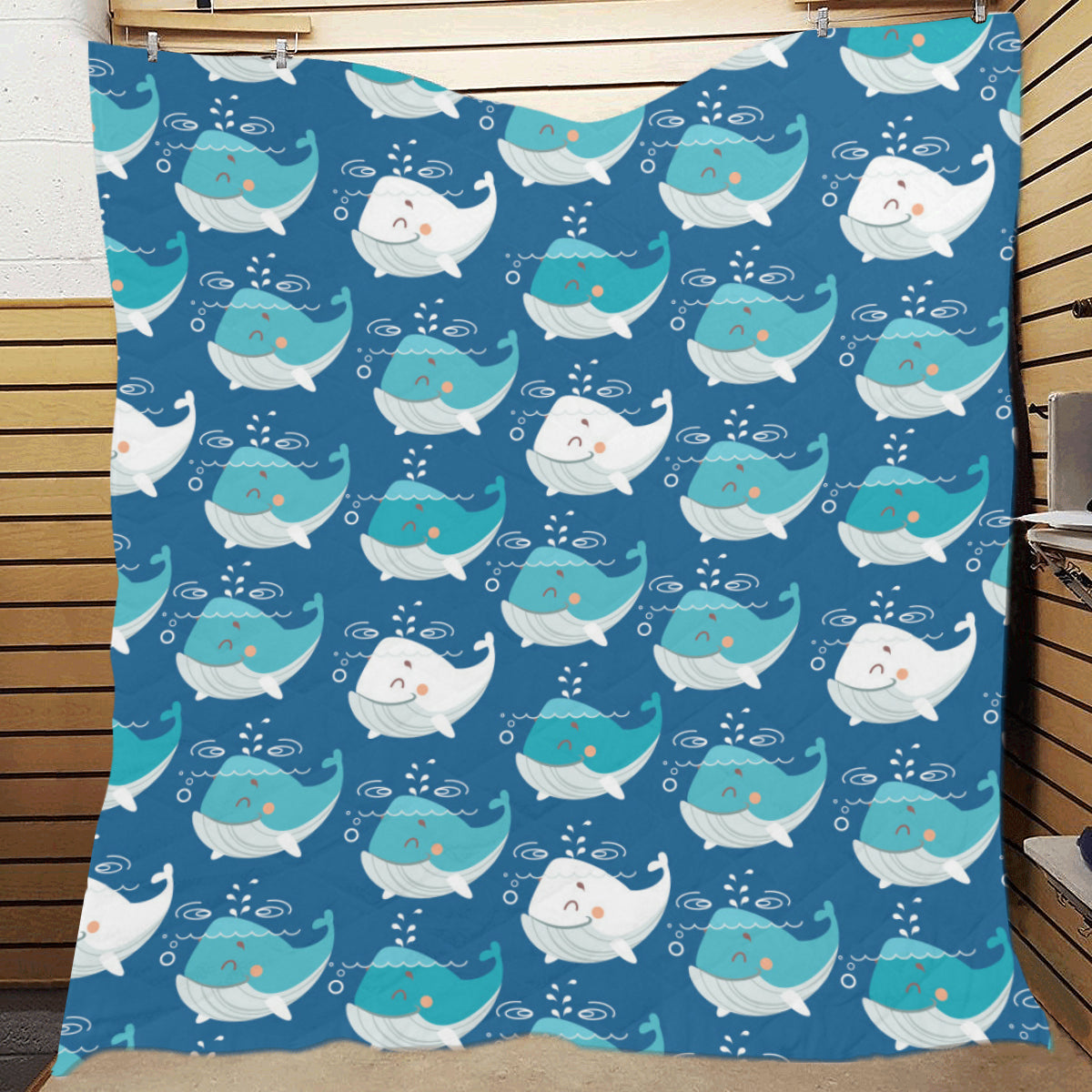 Blue Whale Pattern Print Design 01 Premium Quilt