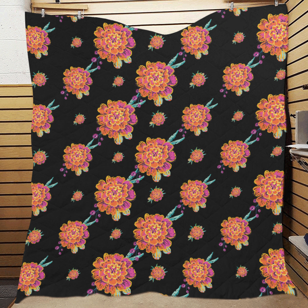 Marigold Pattern Print Design 01 Premium Quilt